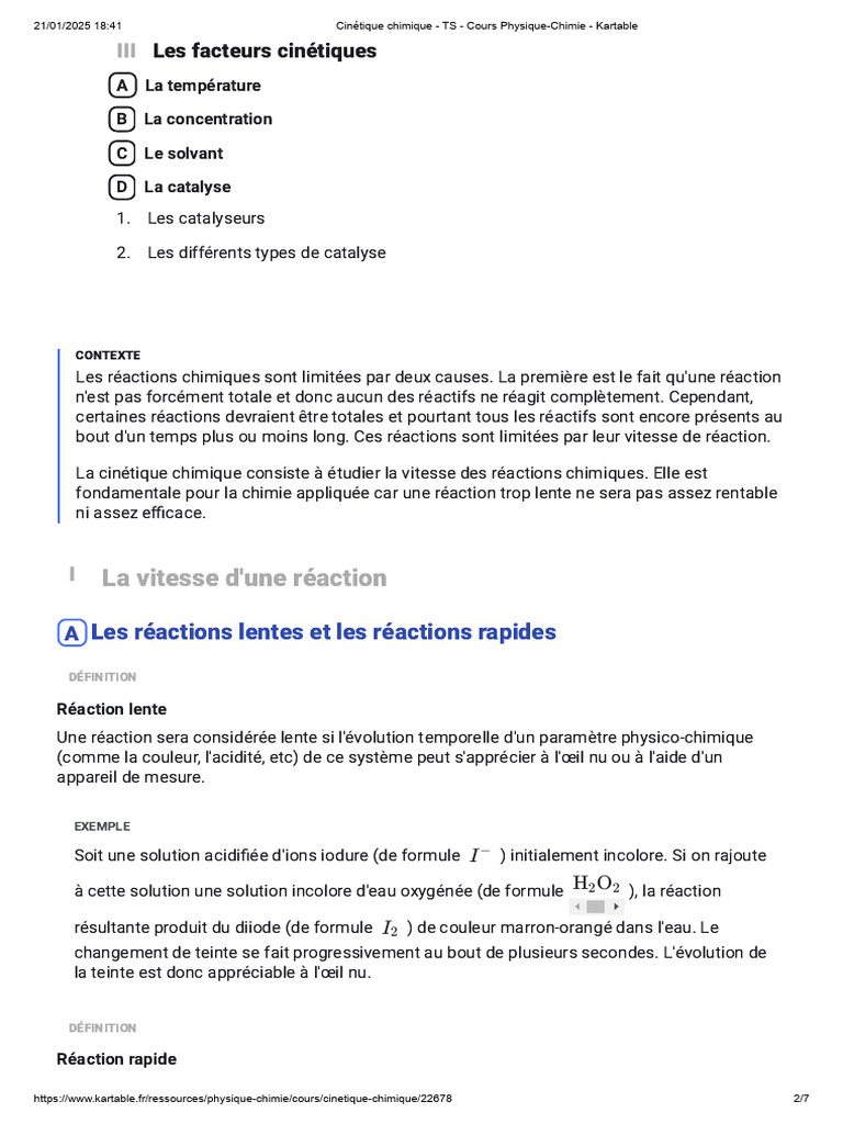 Cinétique chimique : vitesse des réactions | PDF | Catalyse | Cinétique ...
