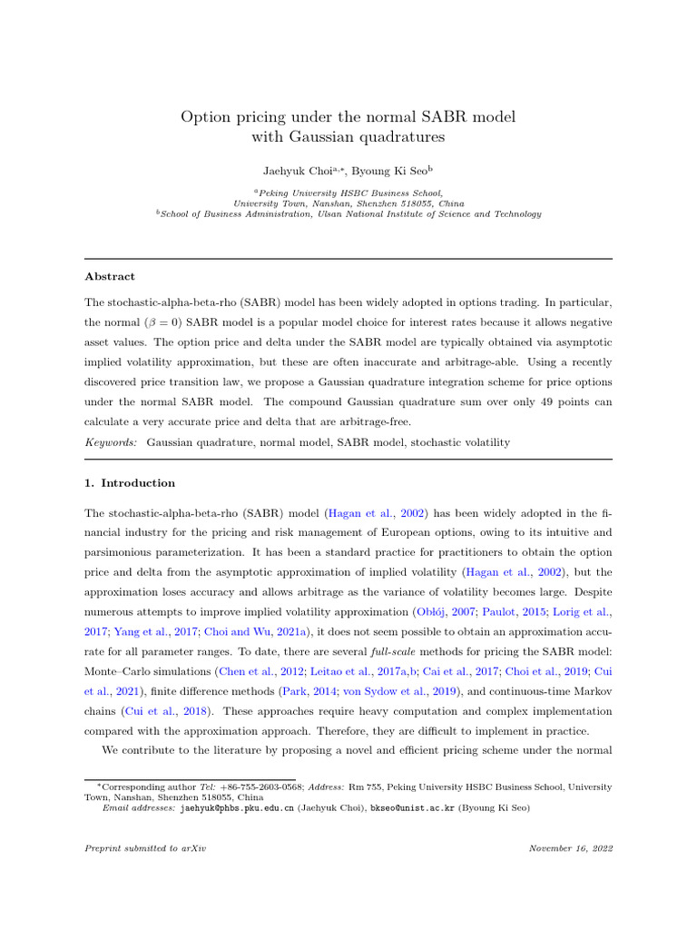 Normal SABR Model Option Pricing | PDF | Option (Finance) | Black ...