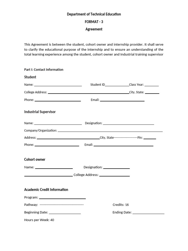 Internship Agreement Template | PDF | Internship | Job Hunting
