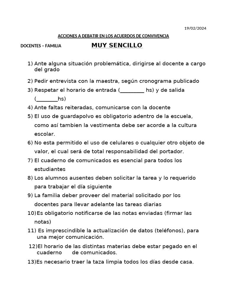 Acuerdos de Convivencia Escolar | PDF | Maestros | Escuelas