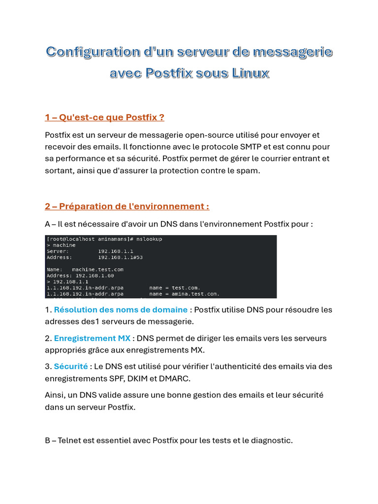 Configuration d'un serveur Postfix sous Linux | PDF | Système de noms ...