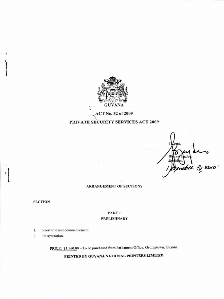 Private Security Services Act 2009 | PDF | Security Guard | License