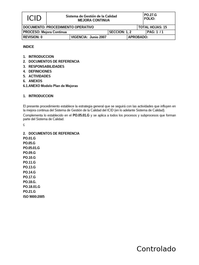 Mejora Continua en el Sistema de Calidad ICID | PDF | Calidad ...