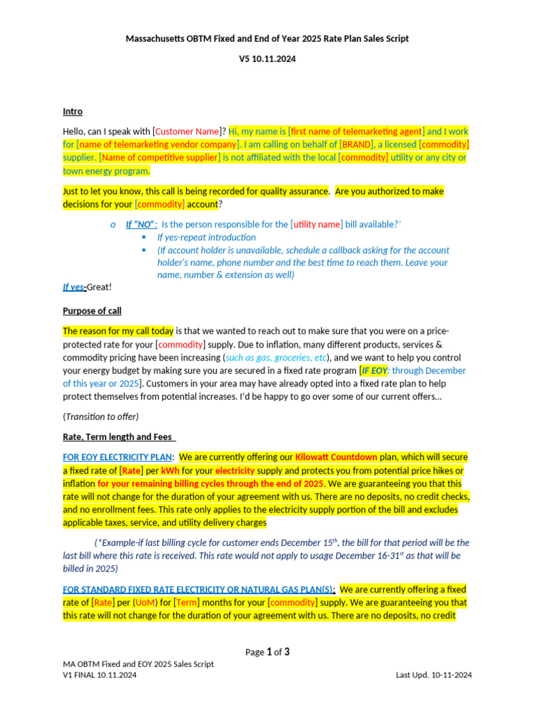 MA OBTM Fixed and EOY 2025 Product Sales Script V5 10.11.2024 | PDF ...