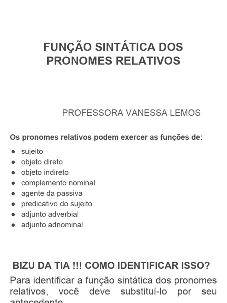 Função Sintática Dos Pronomes Relativos Pdf