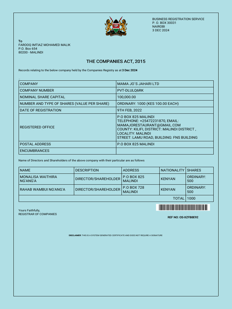 OS XZFB8E92 Company Search CR12 | PDF