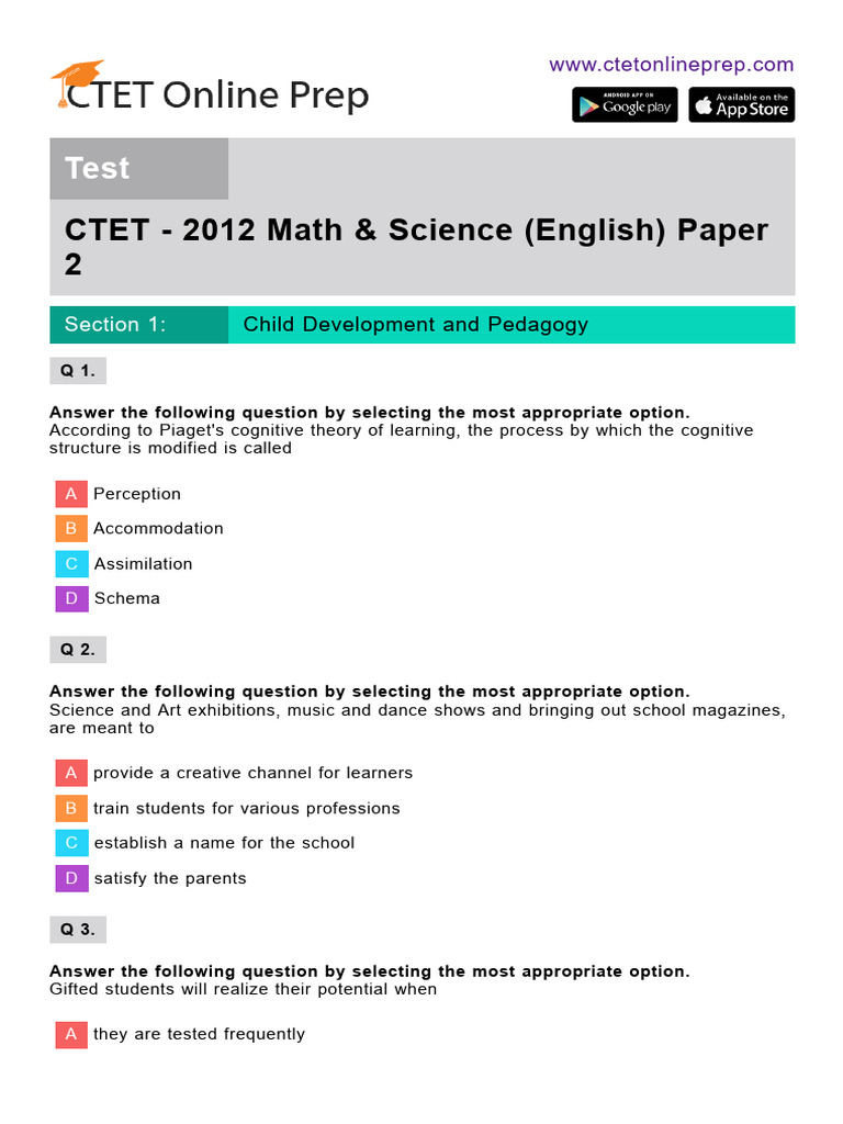 CTET 2012 Math & Science Test Questions | PDF | Learning | Clock