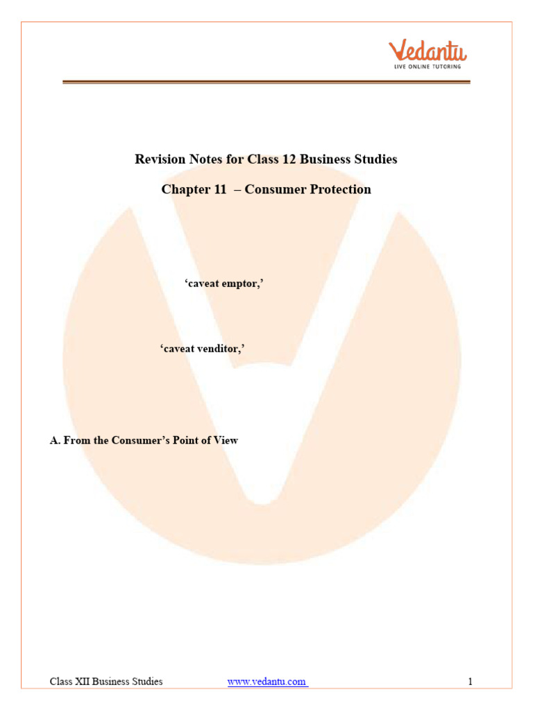 Class 12 Consumer Protection Notes Pdf Consumer Protection Business