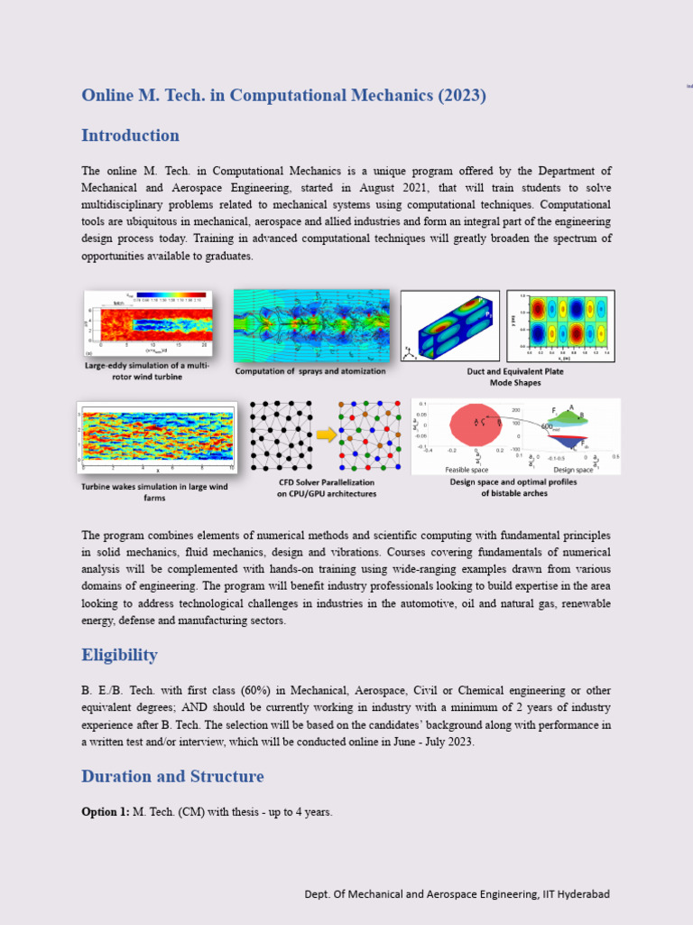 IIT Hyderabad M.Tech in Computational Mechanics | PDF | Engineering ...