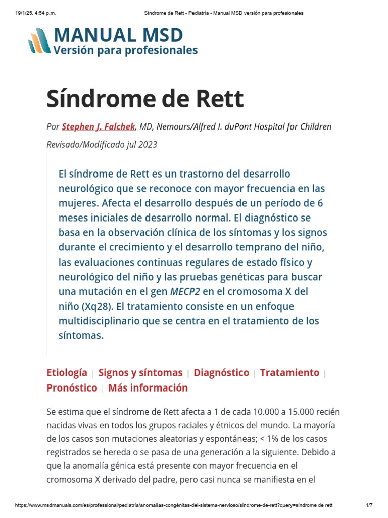 Síndrome de Rett: Diagnóstico y Tratamiento | PDF | Enfermedades y ...