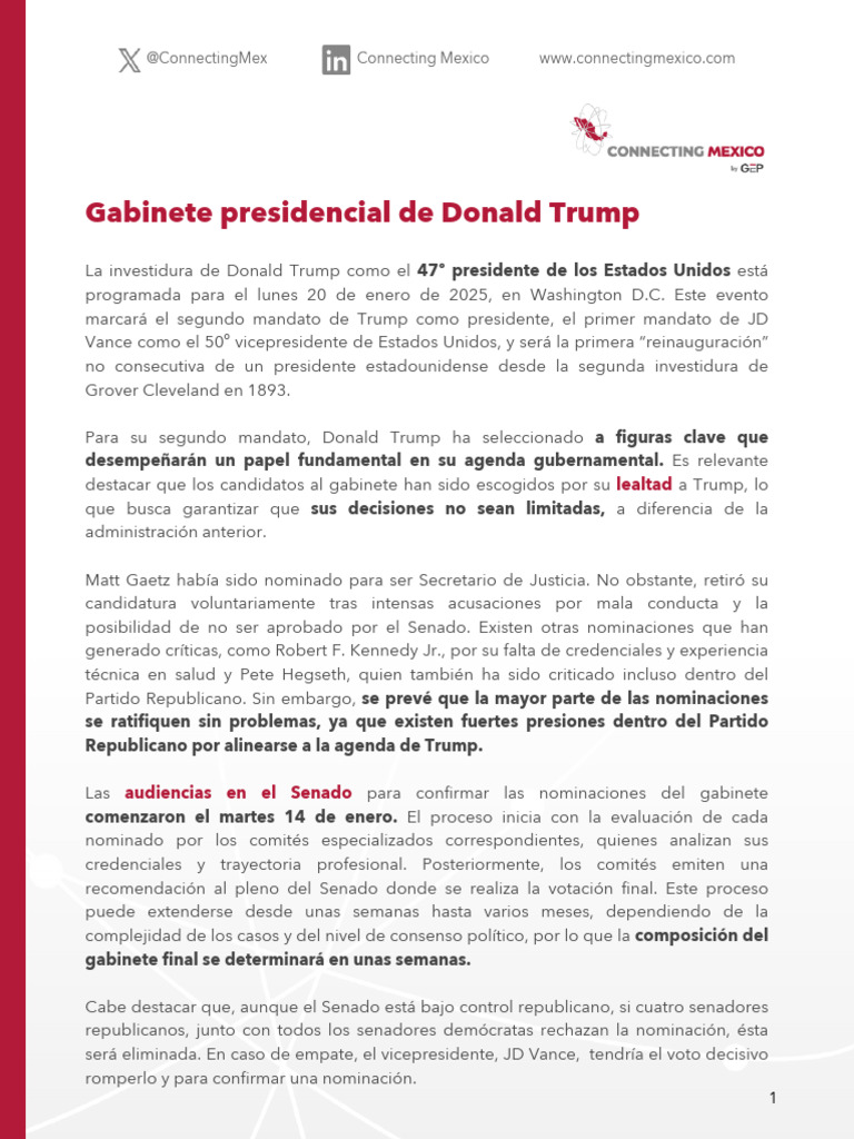 Gabinete Presidencial Donald Trump | PDF | Donald Trump | Gobierno ...
