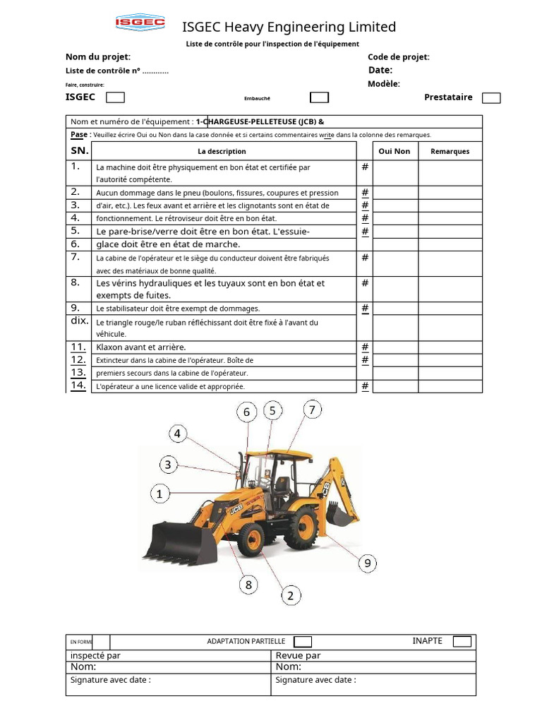 Liste de contrôle inspection équipement ISGEC | PDF | Interrupteur ...