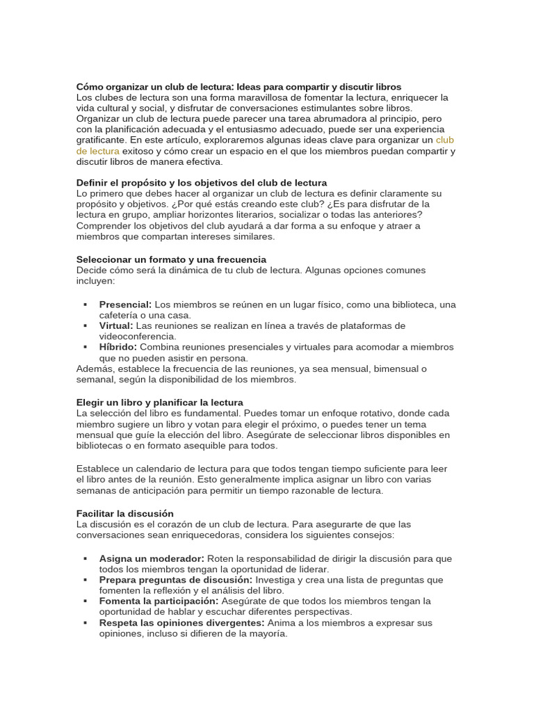 Cómo organizar un club de lectura exitoso | PDF | Experiencia | Aprendizaje