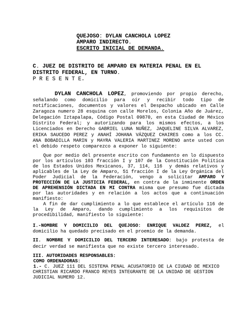 Amparo Indirecto vs Orden de Aprehension 1 | PDF | Derecho ...