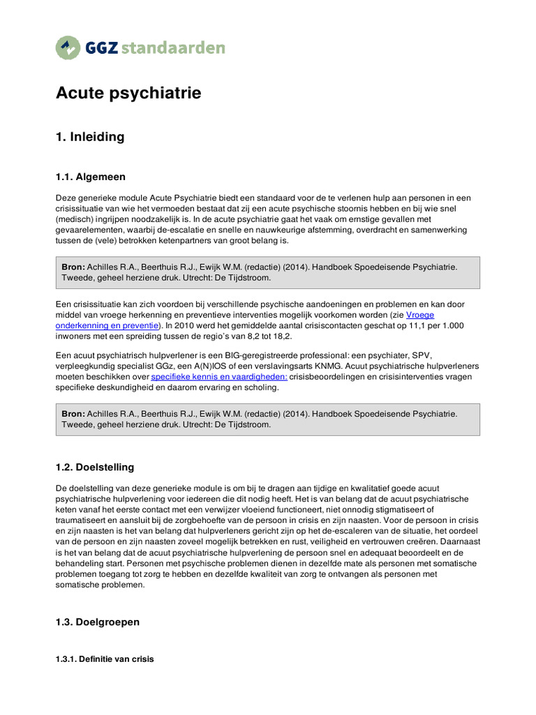Generieke Module Acute Psychiatrie (GMAP) | PDF