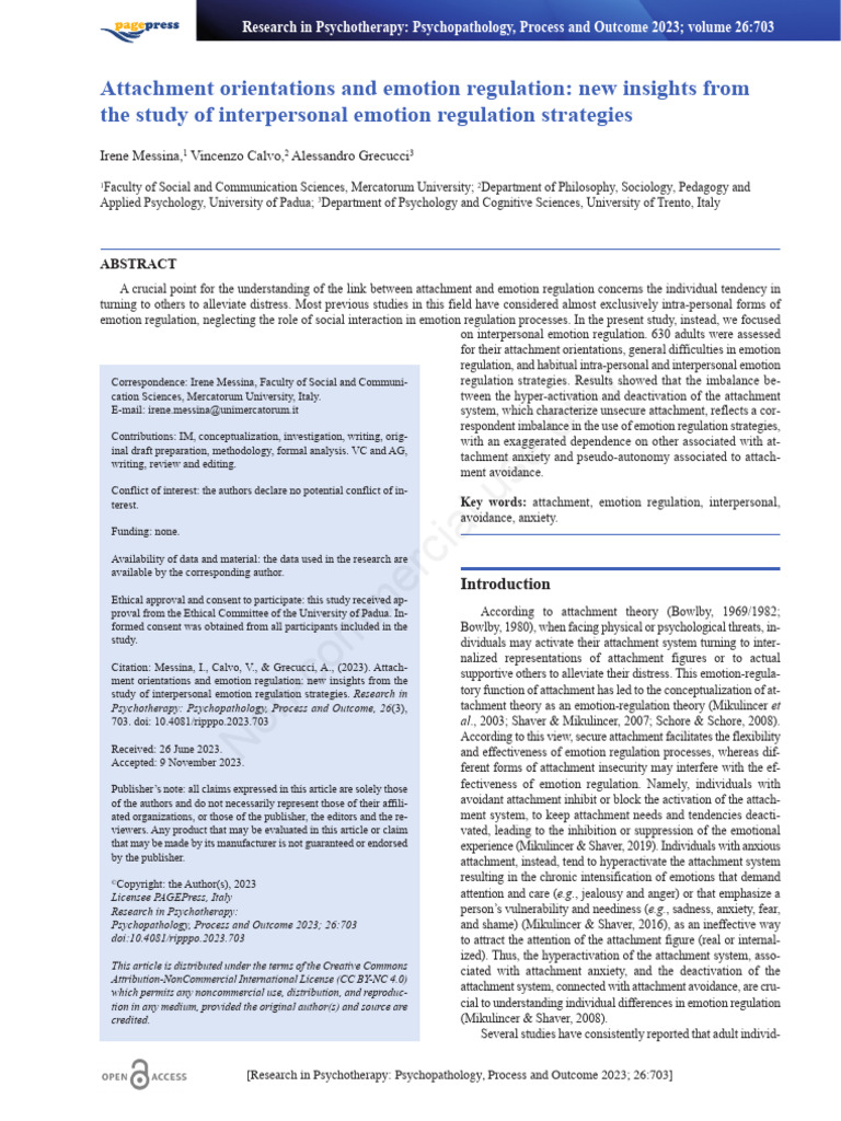 Attachment and Emotion Regulation Insights | PDF | Attachment Theory ...
