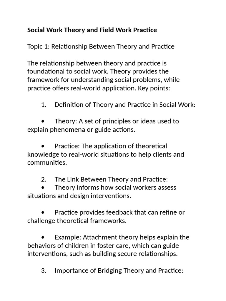Social Work and Field Work Practice Student Handout | PDF | Theory ...