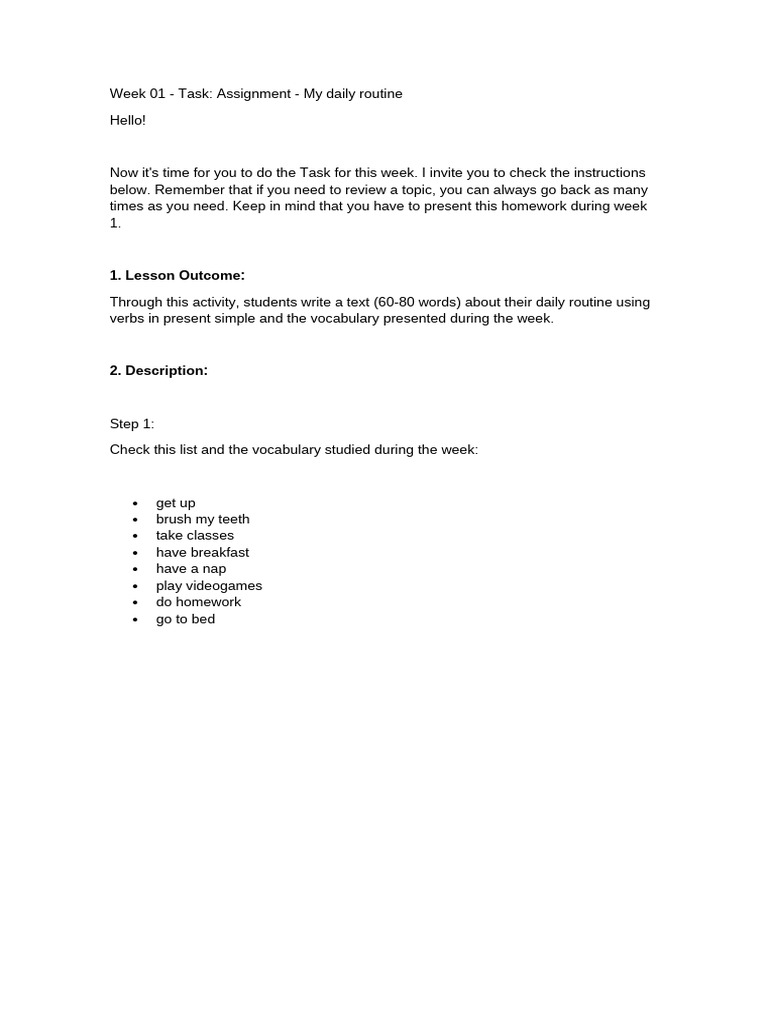 My Daily Routine Assignment Guide | PDF