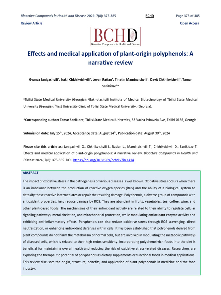 Medical Applications of Plant Polyphenols | PDF | Reactive Oxygen ...