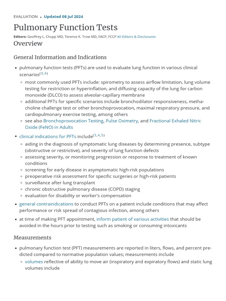 Pulmonary Function Tests Overview | PDF | Exhalation | Lung