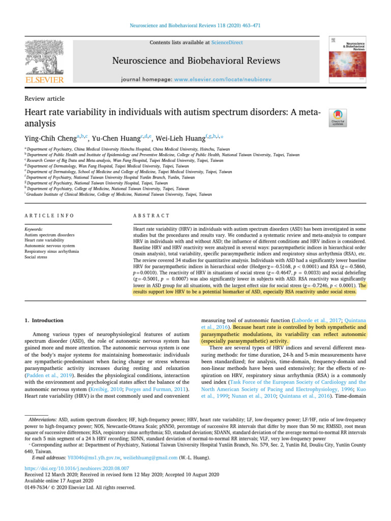 Autism & Heart Rate Variability | PDF | Autism Spectrum | Medical ...