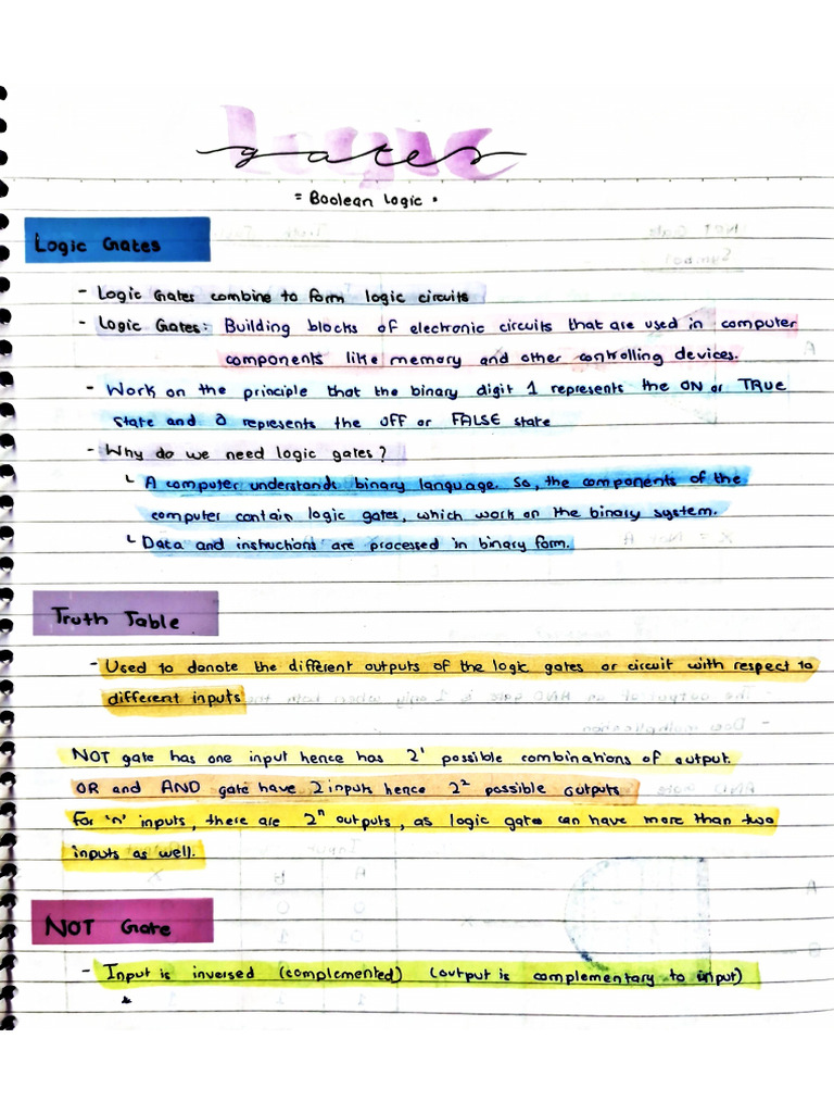 Logic Gates - Notes - Chapter 10 | PDF