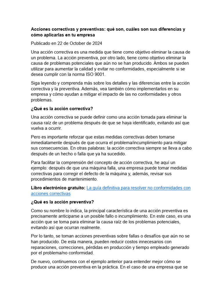 Las acciones correctivas, preventivas y de mejora I | PDF | Business ...