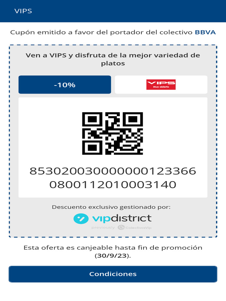 Descuento VIPS para clientes BBVA | PDF