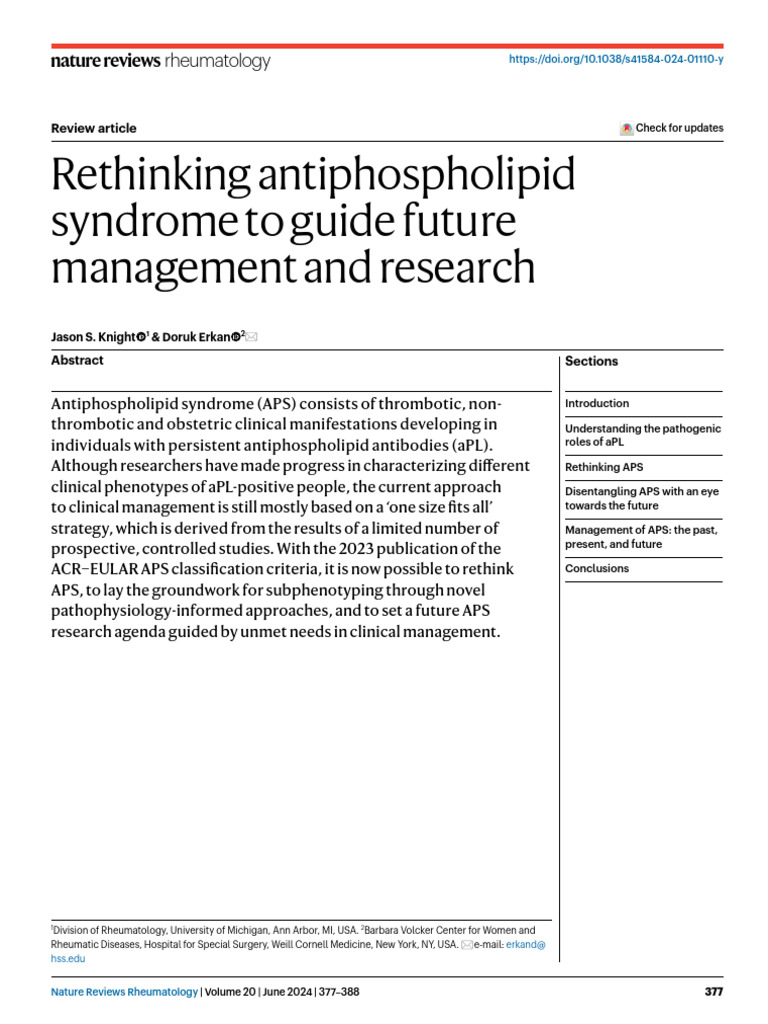 Rethinking Antiphospholipid Syndrome To Guide Future Management and ...