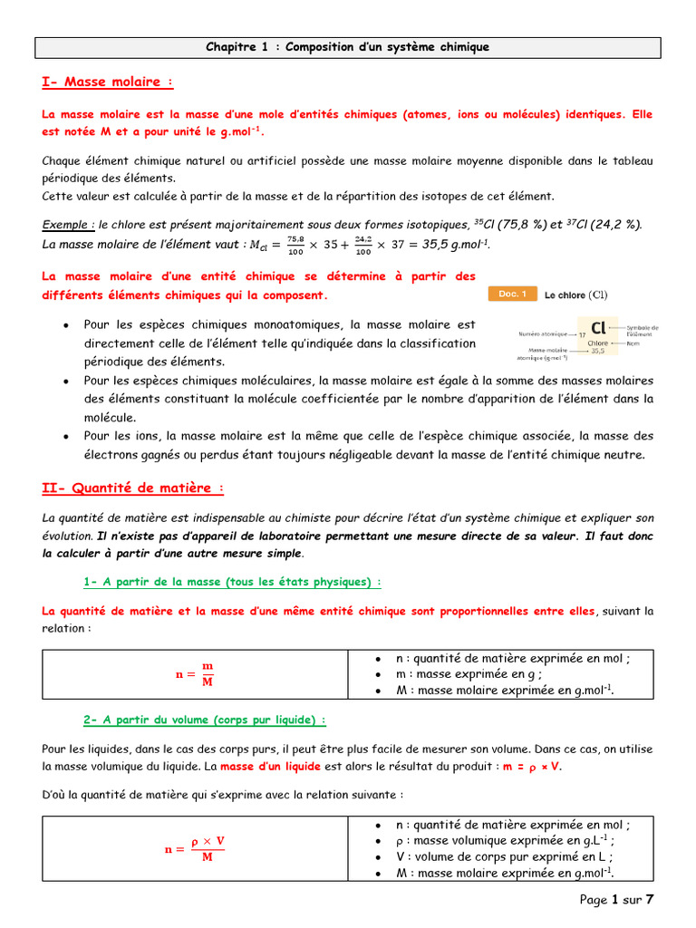 Masse molaire et concentration en chimie PDF L'absorbance — free download