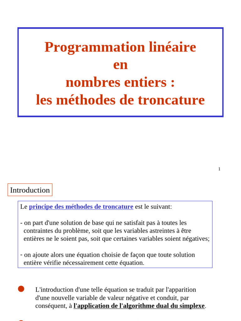 Méthodes de troncature en programmation entière | PDF | Optimisation ...