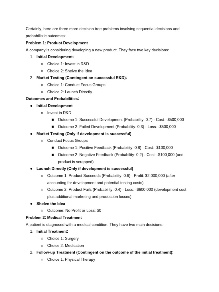 Decision Tree Problems with Outcomes | PDF | Probability | Investing