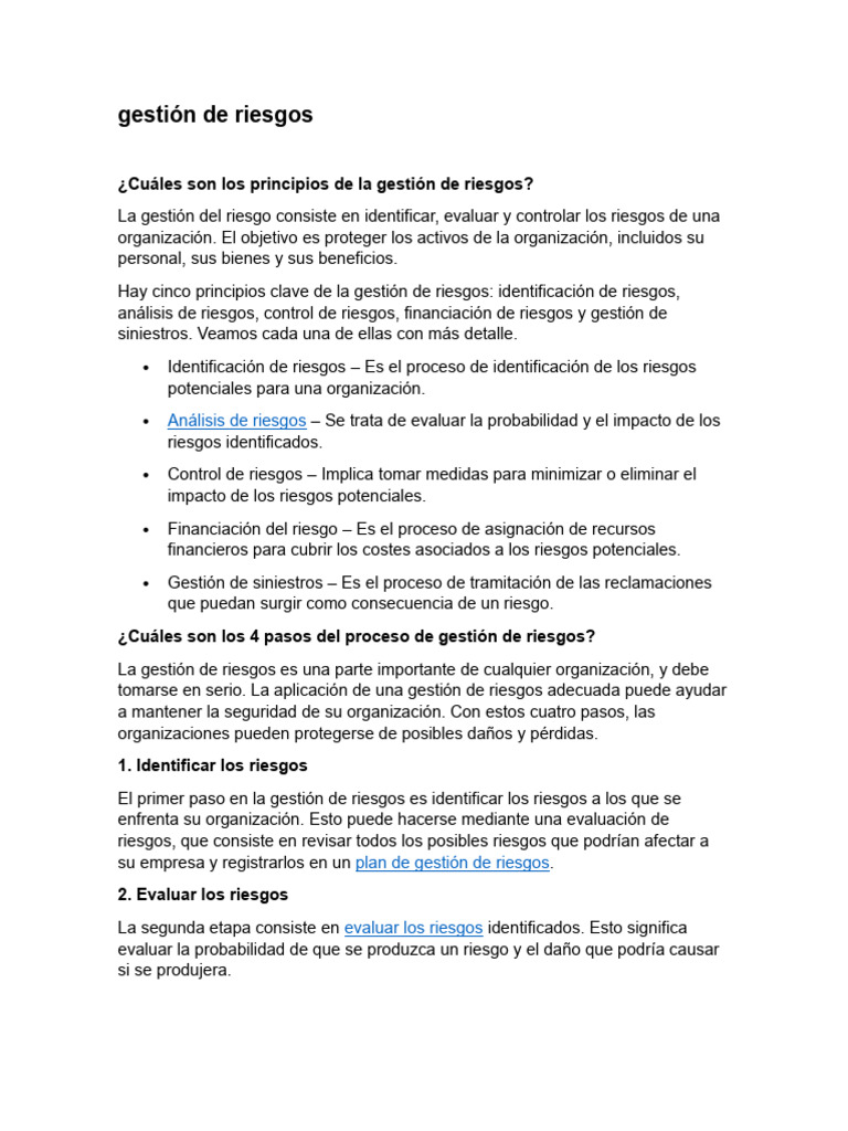 Principios y pasos en gestión de riesgos | PDF | Riesgo | Análisis FODA