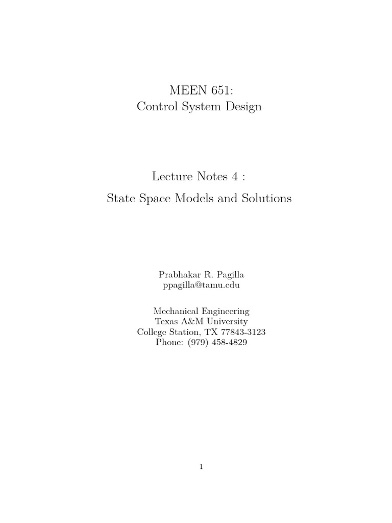 State Space Models in Control Systems | PDF | Mathematical Objects ...