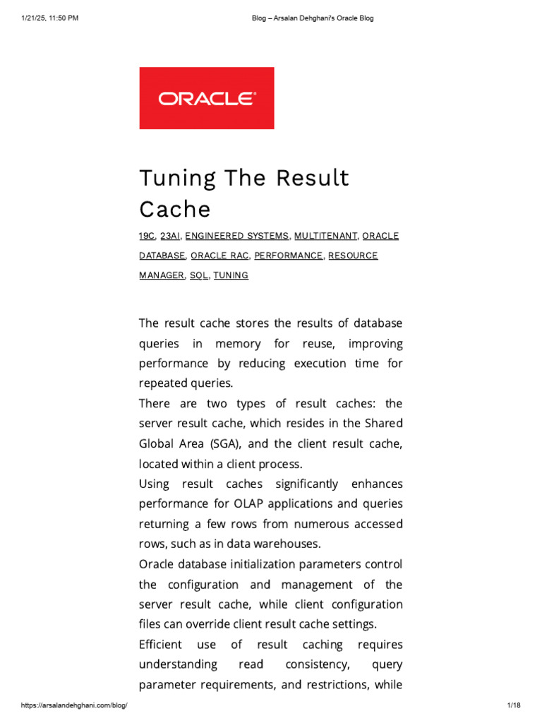 Optimize Oracle Result Cache Performance | PDF | Cache (Computing ...