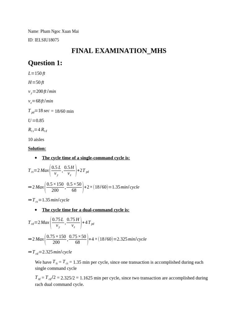 AS/RS Cycle Time and Throughput Analysis | PDF