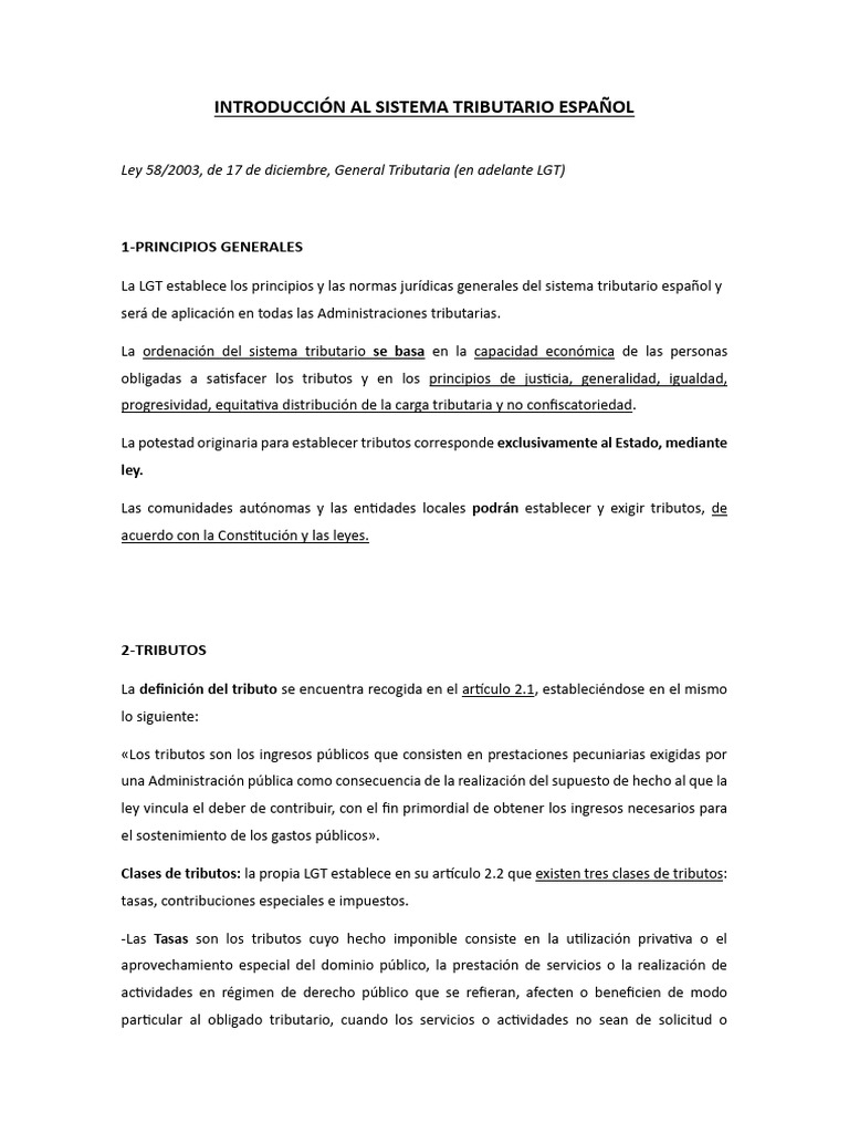 Sistema Tributario Español: Principios y Tipos | PDF | Impuestos | Pagos