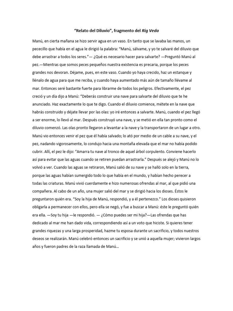 Relato del Diluvio en el Rig Veda | PDF | Mito de la inundación