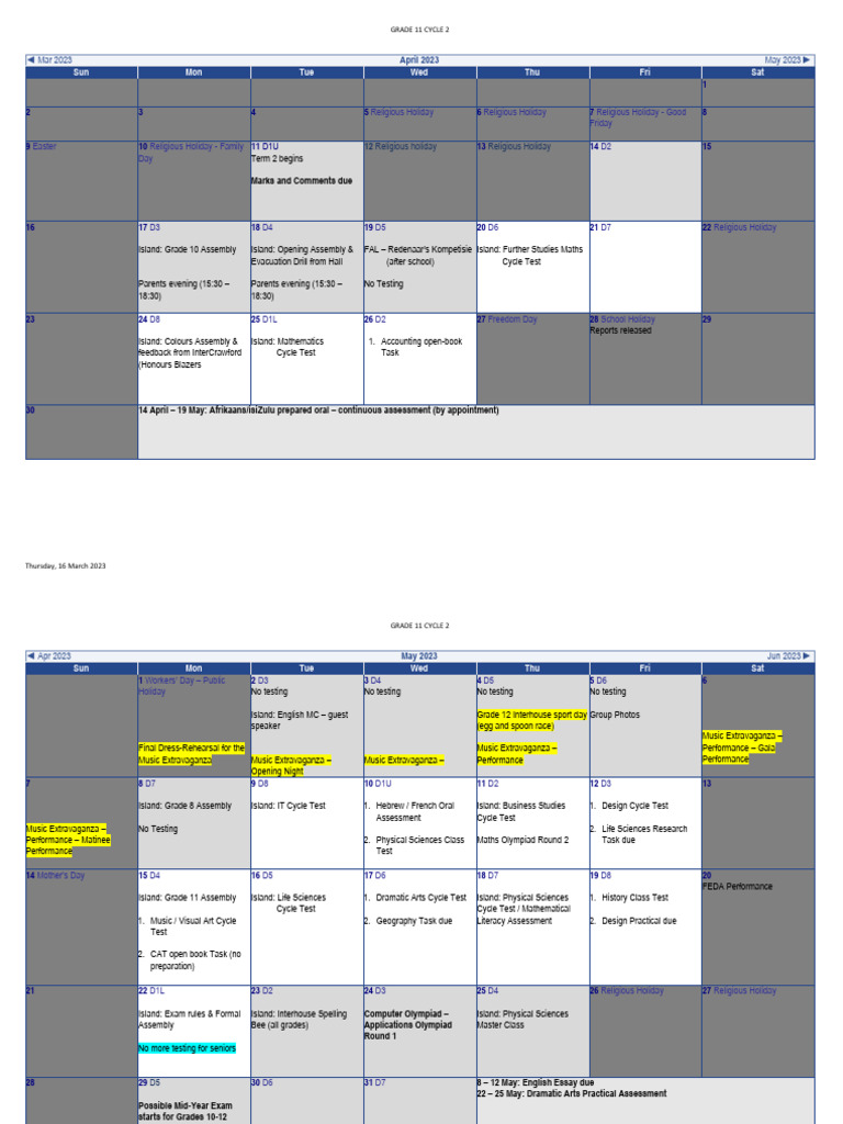 Grade 11 Test and Task Schedule1678971117521 | PDF | Science