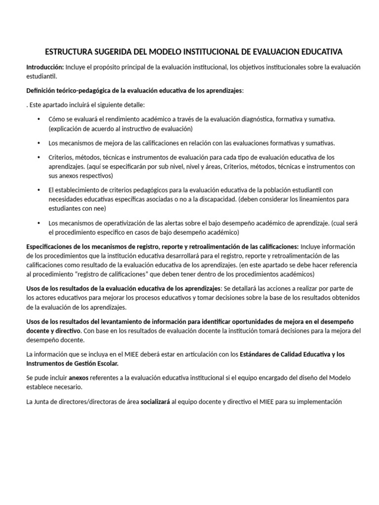 Modelo Institucional de Evaluación Educativa | PDF | Evaluación | Maestros