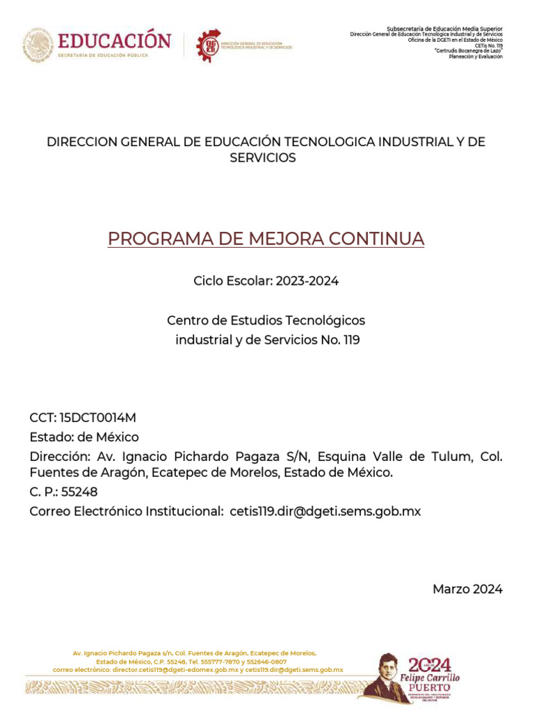 Programa de Mejora Continua CETis 119 | PDF | México | Maestros