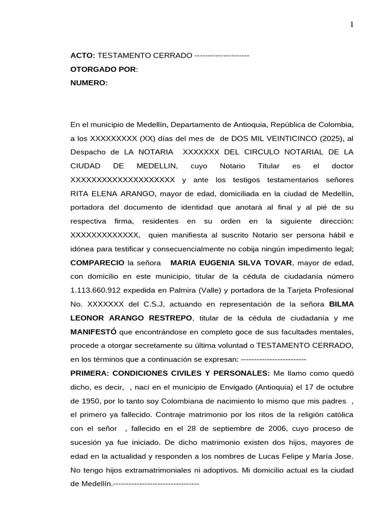 Testamento Cerrado | PDF | Documento de identidad