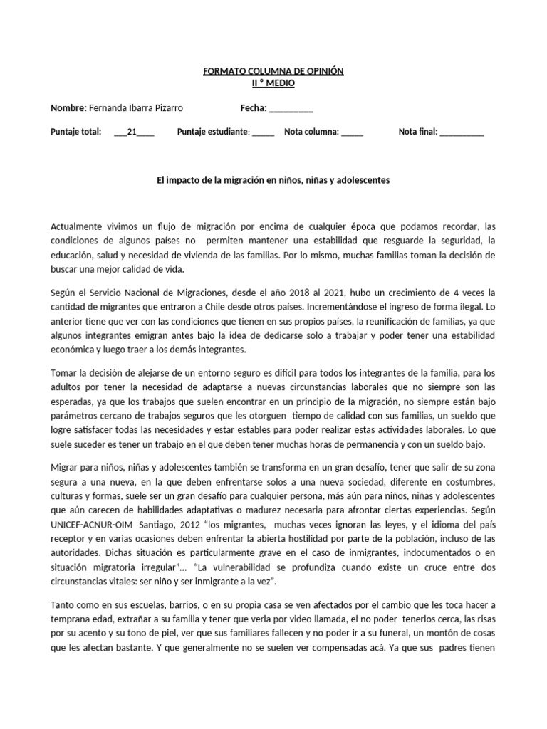 Impacto Migratorio en la Infancia | PDF | Migración humana | Ciencias ...