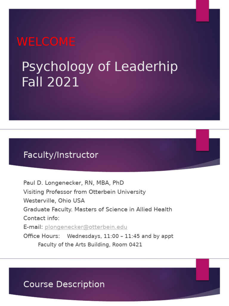 Psychology of Leadership Course Overview | PDF | Leadership | Power ...