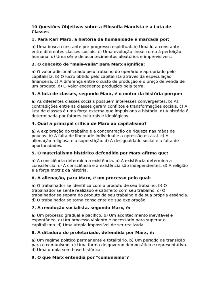 Questões sobre Marxismo e Luta de Classes | PDF | Comunismo | Karl Marx