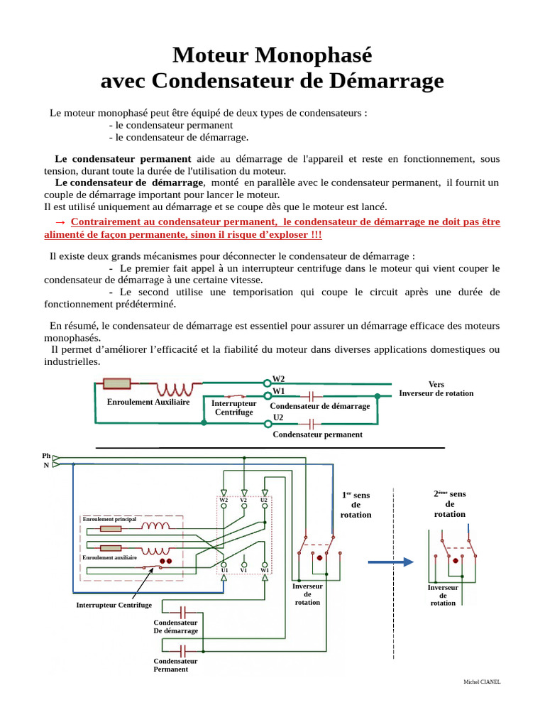 Moteur Monophasé Condensateurs et Câblage PDF Interrupteur — free download