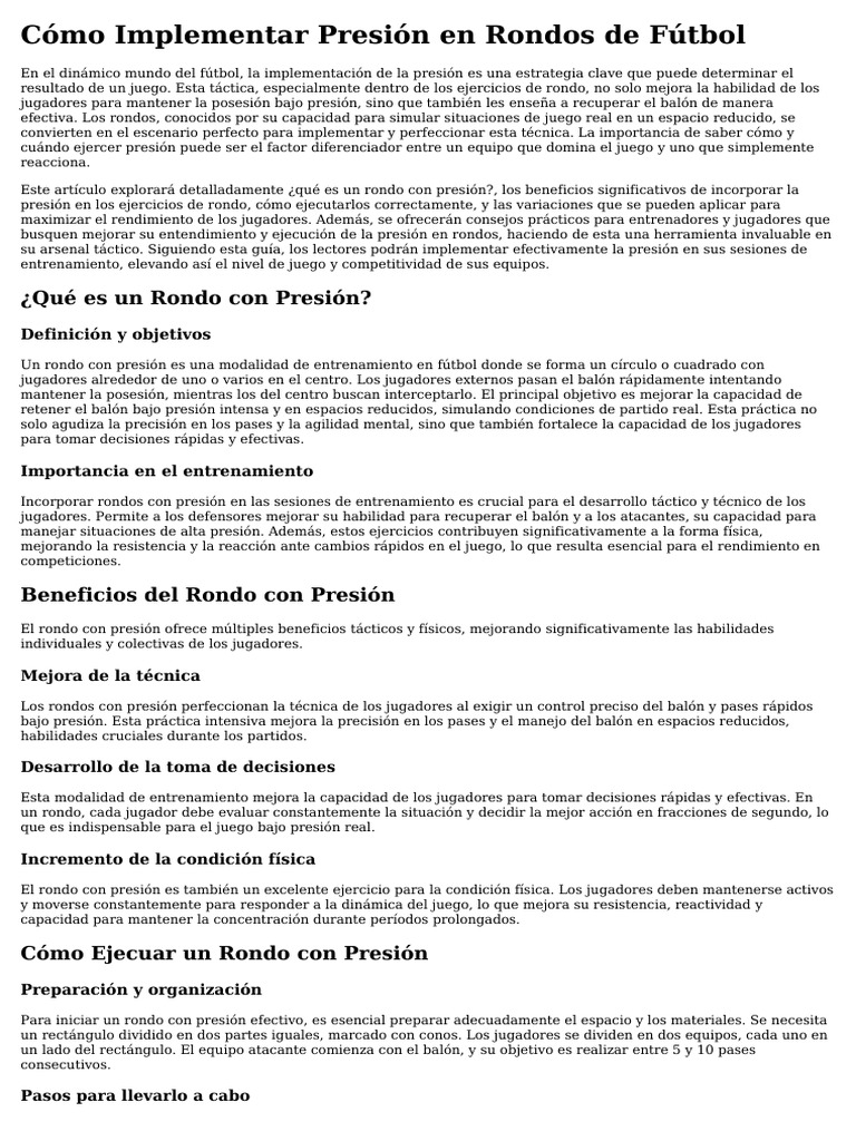 Cómo Implementar Presión en Rondos de Fútbol | PDF | Asociación de ...