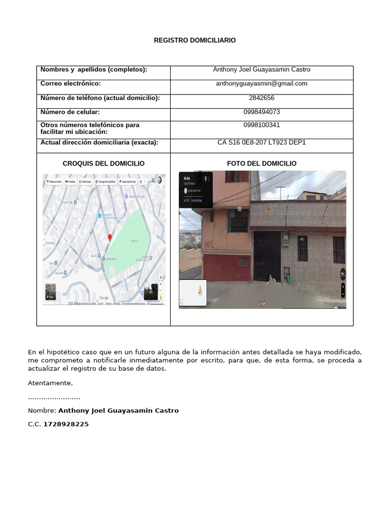 Formato de registro domiciliario (3)-1-1 | PDF