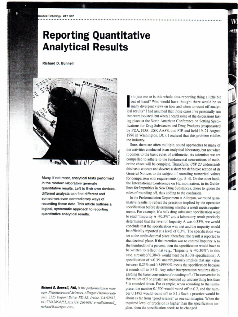 Reporting Quantitative Analytical Results (PharmTech, May 1997) | PDF