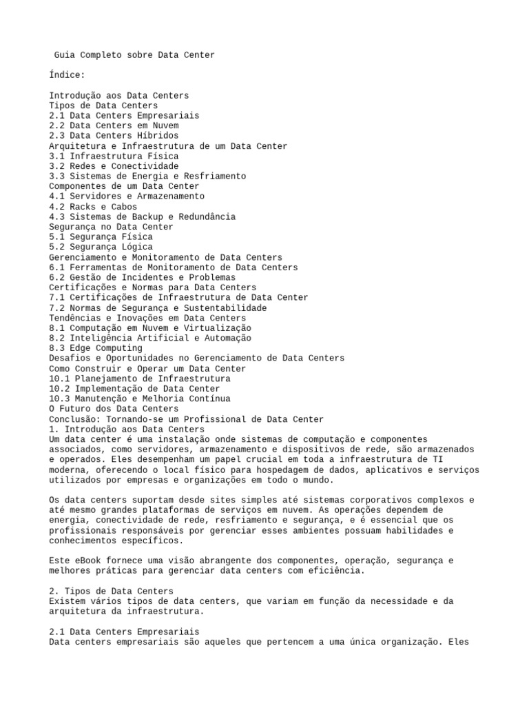 Guia Completo Sobre Data Center | PDF | Computação em nuvem | Centro de ...